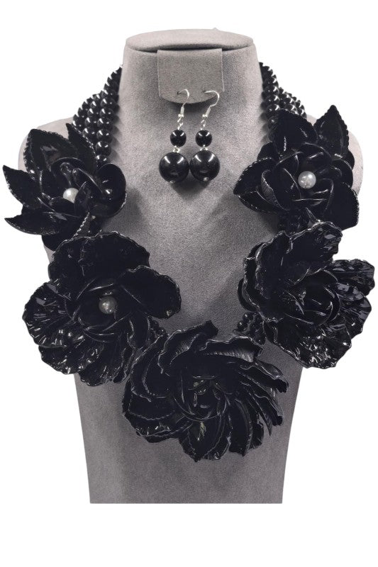 Statement Necklace Layered Lucite Flower Trendy Chic Fashion Jewelry